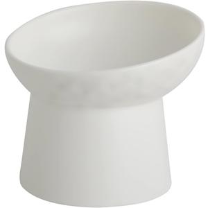 KITCHENLESTAR Small Ceramic Raised Cat Bowls, Tilted Elevated Food or Water Bowls, Stress Free, Backflow Prevention, Dishwasher and Microwave Safe, Lead & Cadmium Free(White)