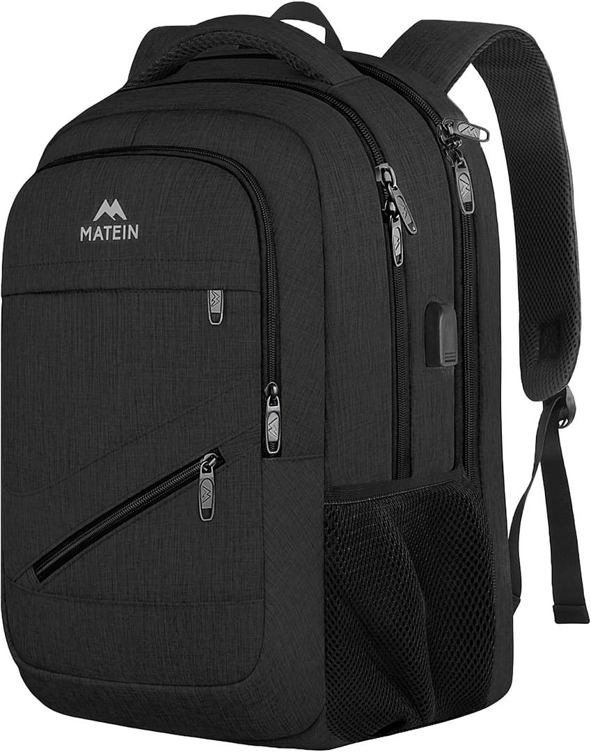 MATEIN School Laptop Backpack, Large TSA Friendly College Computer Bookbag with Laptop Compartment Fits 17 Inch Notebook, Water Resistant Work Travel Backpack, Graduation Gifts for Men Women (Black)