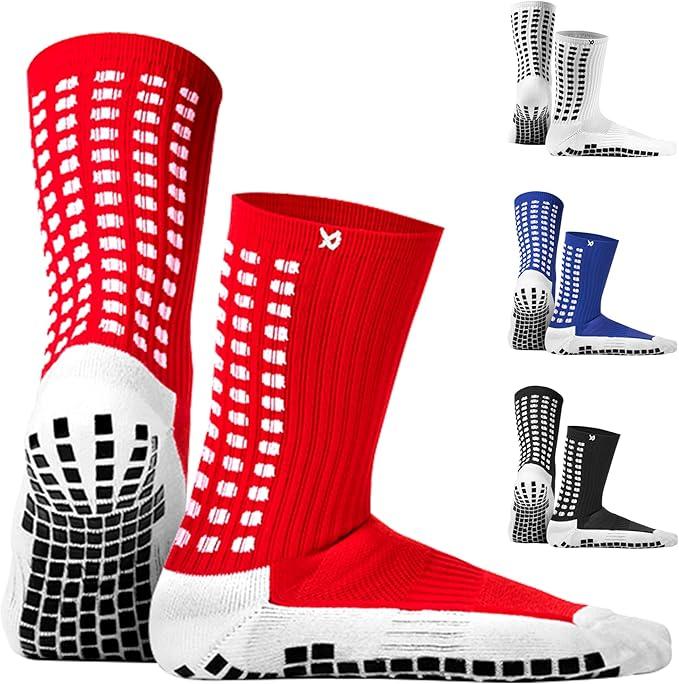 Lux Dual Grip Socks - Soccer Grip Socks for Men and Women. GripArray Performance & Comfort (Large, Red, 1 Pack)