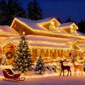 32.8ft 400 LED Icicle String Lights, 8 Modes Waterproof Icicle Christmas Lights Outdoor with Memory Function, Curtain Fairy Lights Hanging Decor for Home, Party, Christmas & Halloween (Warm White)