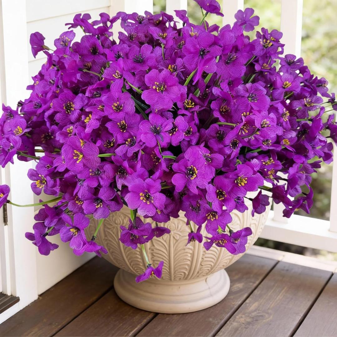 Geegoods Artificial Mums Flowers for Outdoors, 16 Bundles UV Resistant Fake Plastic Purple Flowers Faux Lavender Style Flowers for Farmhouse Porch, Patio, Window Box & Garden Decor