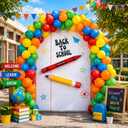 2 x Yaomiao 103 Pcs Notebook Arch Backdrop Cover Back to School Photo Decor Set | Includes 6.7 ft Round Top Arch Stand Covers Inflatable Crayon Pencil 100 Balloons for First Day of School Classroom Supplies