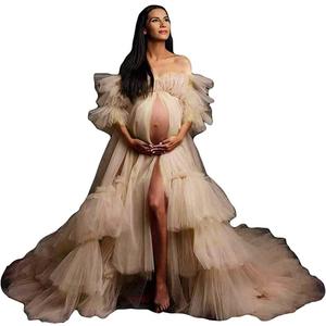 Fluffy Tulle Robe for Women Maternity Dresses Photoshoot Long Sheer Bridal Robe Old Hollywood Robe Lingerie (3X-Large)