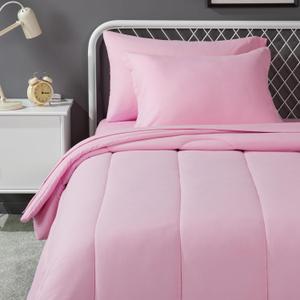 Amazon Basics 5 Piece Soft Microfiber Kid's Bed-in-a-Bag Bedding Set, Twin, Pink, Solid