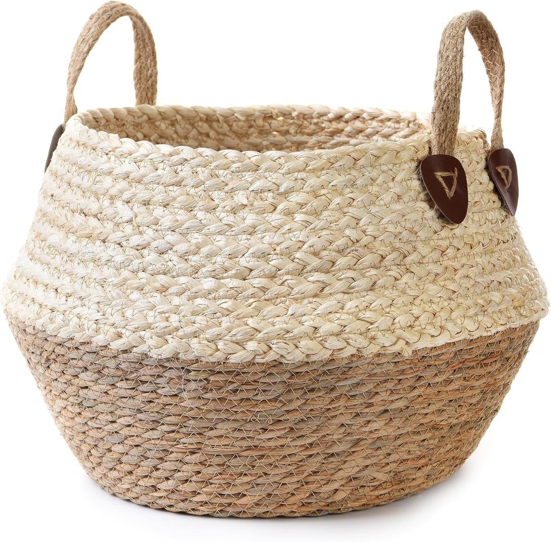 Pot for Artificial Tree Indoor (10" D x 12" H, Woven Plant Basket, Large)