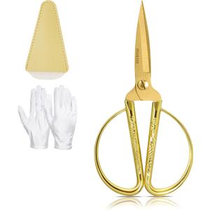 Ribbon Cutting Ceremony Kit,With Gold scissors,Scissors Blade Sheath and a pair of white gloves,Suitable for Ribbon-cutting ceremony,Office,Home,and Crafts, Right/Left Handed (Embossed handle)