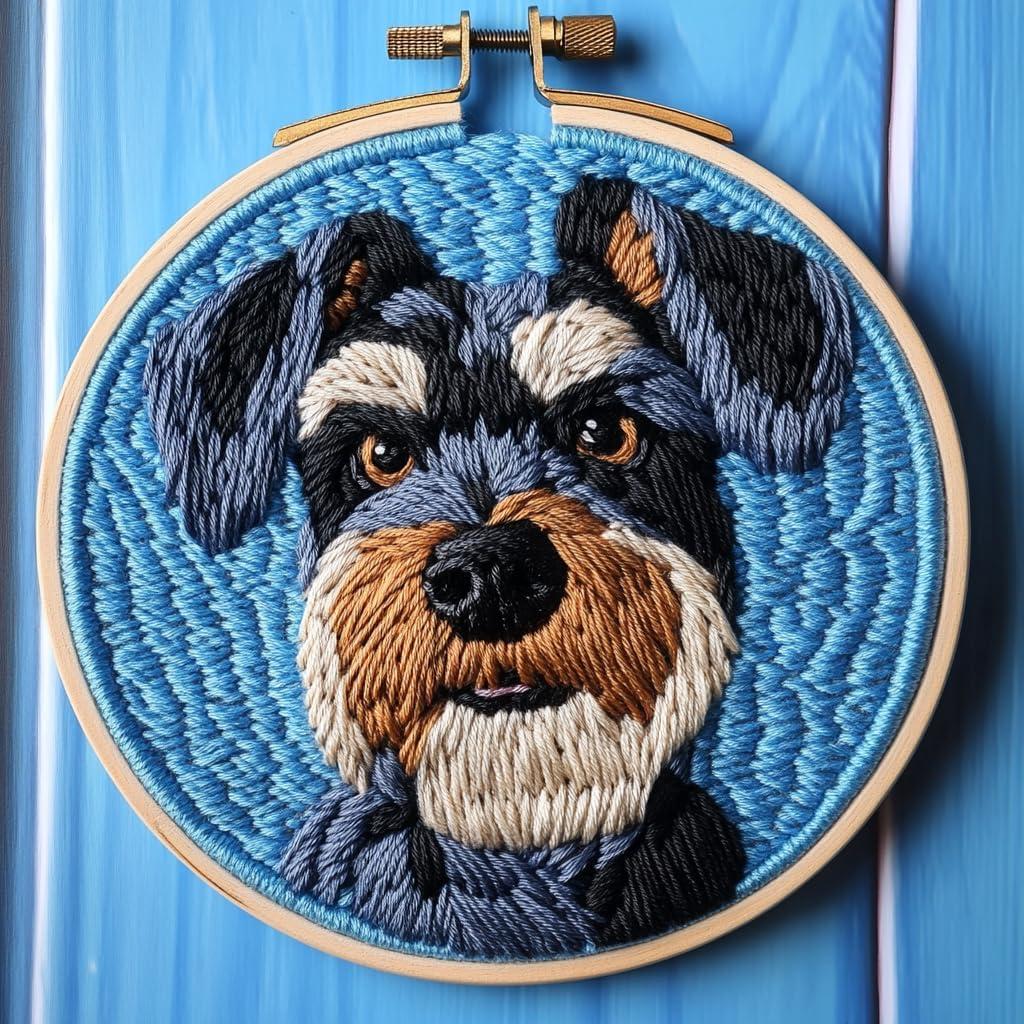 DIY Punch Needle Kits for Beginners Cute Giant Schnauzer Dog with Hoop Punch Needle Starter Craft Embroidery Set Easy for Adults and Children Festival Gift and Decoration 20x20cm-3