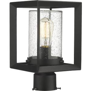 Emliviar Post Lights Outdoor Fixture, 1-Light Lamp Post Lantern, Black Finish, Seeded Glass, 2083P BK