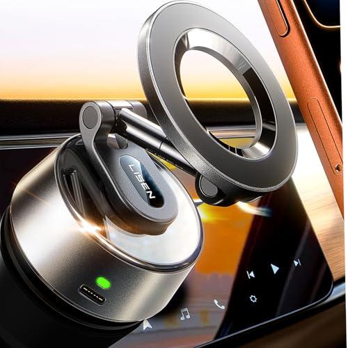 LISEN Suction Phone Mount【2026 Auto Vacuum 3.0】, 360 Adjustable Magnetic Phone Holder for Car Dashboard Universal Magsafe Accessories Gifts for Men Women for iPhone 17 Pro Max Air 16 15 14 13 12