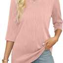 JomeDesign Blouses for Women 3/4 Sleeve Shirts Round Neck Loose Casual Flowy Tops Pink (M)