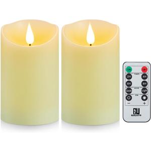 Flameless Candles, Battery Operated Candles with Remote and Timer, Set of 2, LED Candles Flickering Electric Pillar Candles, Ivory Real Wax for Home Wedding Birthday Decoration