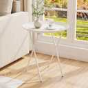 Garden 4 you Folding TV Tray Table, Metal Round Side Table, White Dinner Table with Metal Frame, Modern Outdoor Tray Table for Living Room, Bedroom, Patio & Small Spaces, 1 Pack