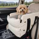 RYNVALE Center Console Dog Car Seat, Dog Armrest Booster for Small Dogs | Portable Anti-Collapse Dog Car Seat for Small Dogs & Cats, Safety Tethers, Cooling & Soft Cushion, Up to 12lbs