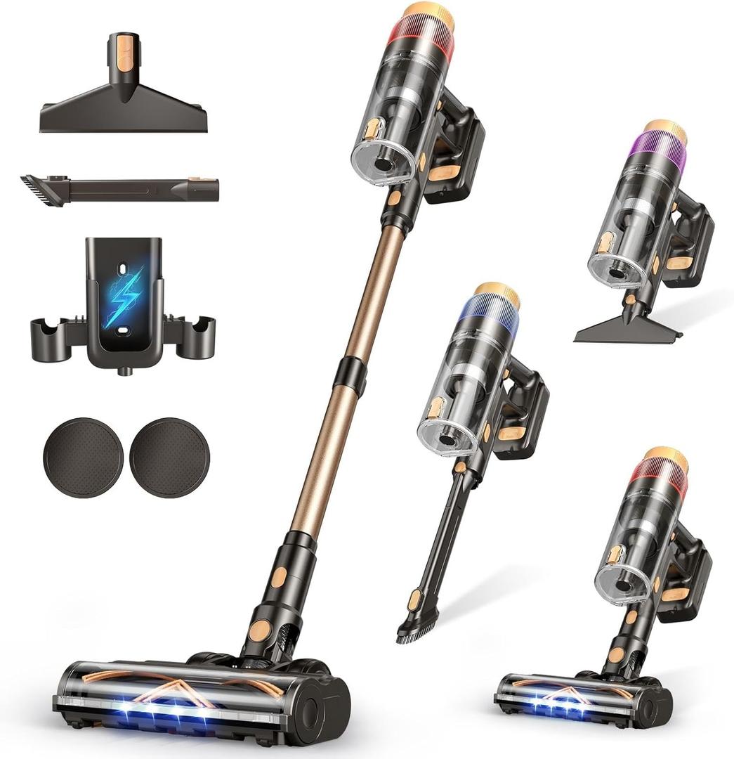 Cordless Vacuum Cleaner, 580W 48KPA 70 Mins Vacuum Cleaners for Home, Self-Standing Stick Vacuum with Touch Screen, Wall Mount Charge, Ultra High-Power Brush for Pet Hair/Plush Carpet/All Floor