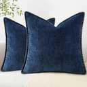 decorUhome Chenille Soft Throw Pillow Covers 20x20 Set of 2, Farmhouse Velvet Neutral Decorative Pillow Covers with Stitched Edge for Couch Sofa Bed Home Decor, Poseidon