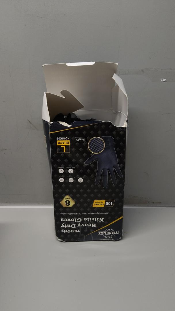 TitanFlex Thor Grip Heavy Duty Black Industrial Nitrile Gloves with Raised Diamond Texture, 8-mil, Latex Free 100 PCs Large