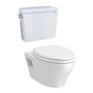 Set Of 2: TOTO TCT428CFGT4001 EP Wall Mounted Elongated Chair Height Toilet Bowl Only with Washlet+ and CeFiONtect - Less Seat Cotton White And 
TOTO Drake 1.6 GPF Toilet Tank with WASHLET+ Auto Flush Compatibility, Cotton White - ST776SA#01