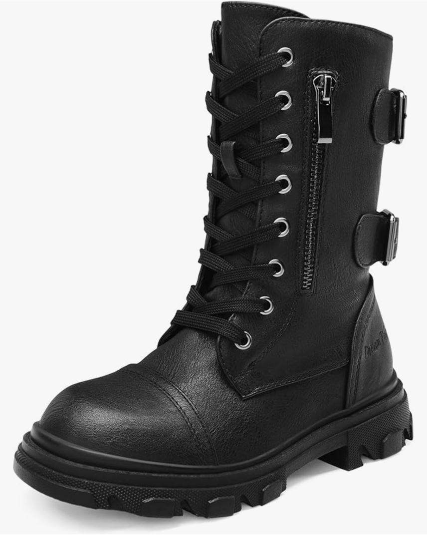 DREAM PAIRS Girls Combat Boots Side Zipper Ankle Booties Big Kid 4