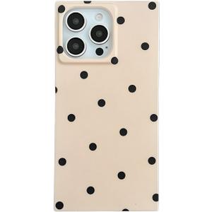 Polka Dots Matte Rectangle Phone Case Compatible with iPhone 14 Pro 2022 Cute Retro Vintage Boho Stylish Design Slim Protective Girly Cover(i14pro 6.1",Nude Almond)