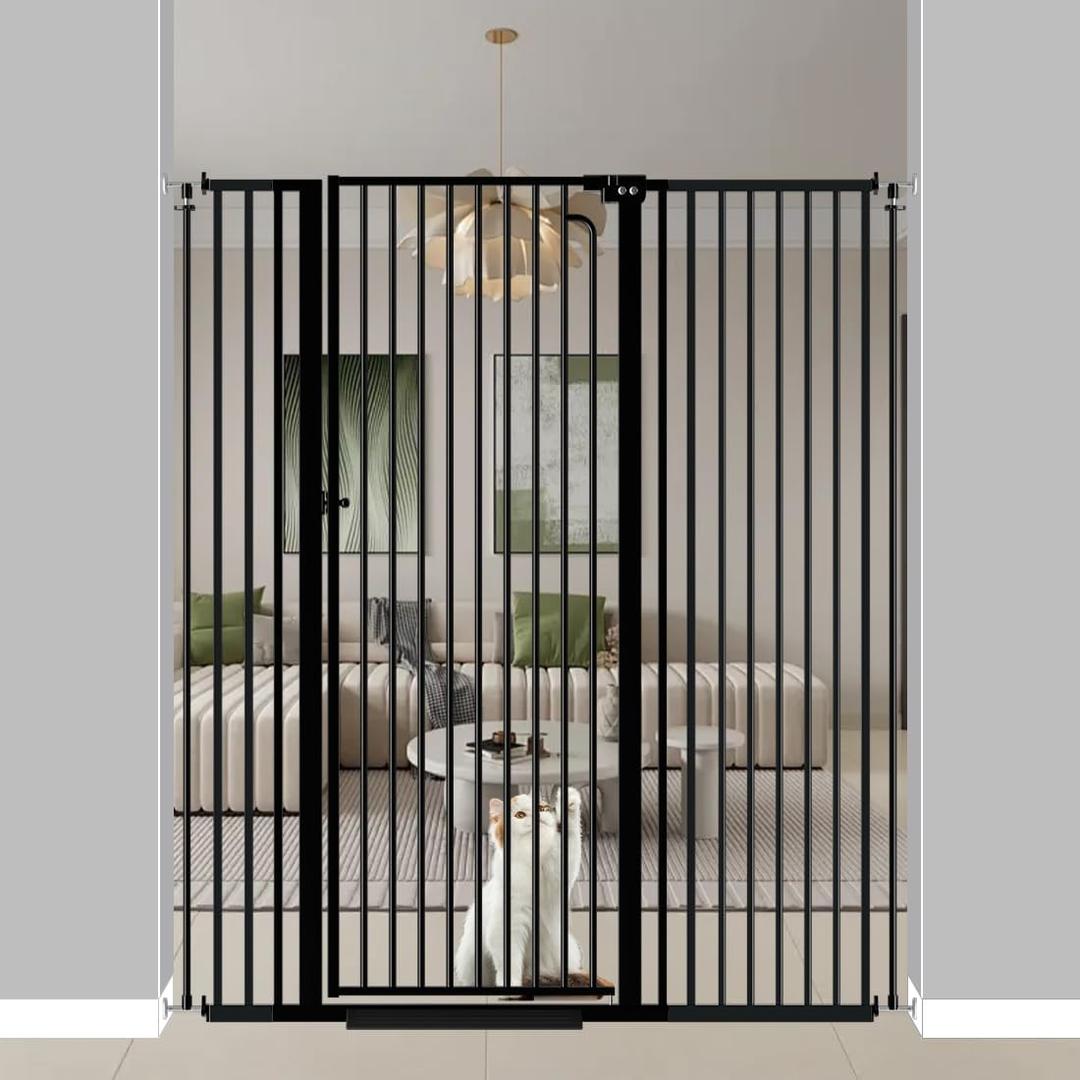 57" Extra Tall Pet Gate for Cats Dogs-48.1"-52.7" Extra Wide Cat Gate for Doorways and Stairs-1.37" Ultra Narrow Spacing Pressure Mounted Dog Gate with One-Handed Operation