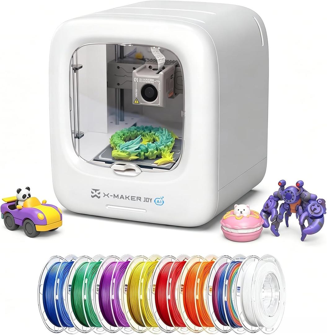 AOSEED AI 3D Printer for Kids, Fast 400mm/s, 8000+ Models, Enclosed Safe | One-Click WiFi App Control, Leveling-Free 3D Printer, 8 PLA Filaments, STEM Toy Gift for Home & School, X-MAKER JOY AI+