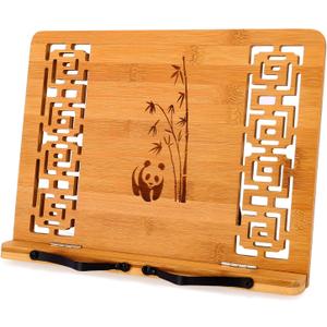 MEGREZ Bamboo Book Stand (13.2 x 9.4 inch) for Reading, Kitchen Cookbook Holder, Adjustable for Tablet/Textbook, Hollow Bookrest, Panda MEGREZ Bamboo Book Stand (13.2 x 9.4 inch) for Reading, Kitchen Cookbook Holder, Adjustable for Tablet/Textbook, Hollow Bookrest, Panda