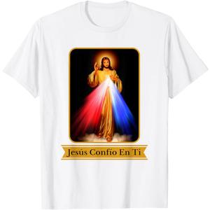Jess Confo En Ti Divine Mercy Spanish Language Catholic T-Shirt (Small, Black)
