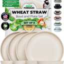 Grow Forward Premium Wheat Straw Plates and Bowls Sets - 8-Piece Wheat Straw Dinnerware Sets - Unbreakable & Reusable Microwave Safe Plastic Dinner Plates for Outdoors, RV, Camping Dishes - Sahara
