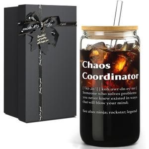 Thank You Gifts for Chaos Coordinator, Boss Gifts for Women on Birthday Christmas Boss Day Office Gift for Coworkers Employees Manager Mom Friend Men, Teacher Appreciation Gift, 16oz Glass Cup