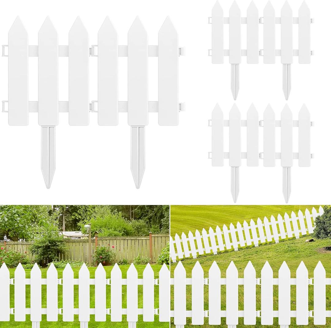 3 Pieces White Plastic Garden Fence With Insert - Picket Fence Edgings for Lawn, Flowerbeds, Plant Borders - Decorative Yard
