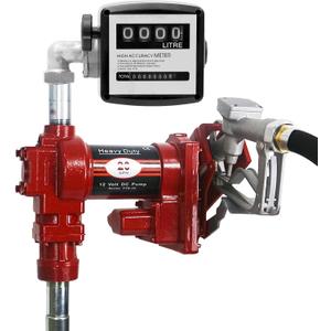 20GPM 12V DC Fuel Transfer Pump Gasoline Pump with Nozzle Kit for Gas Diesel Kerosene Red with Flow Meter
