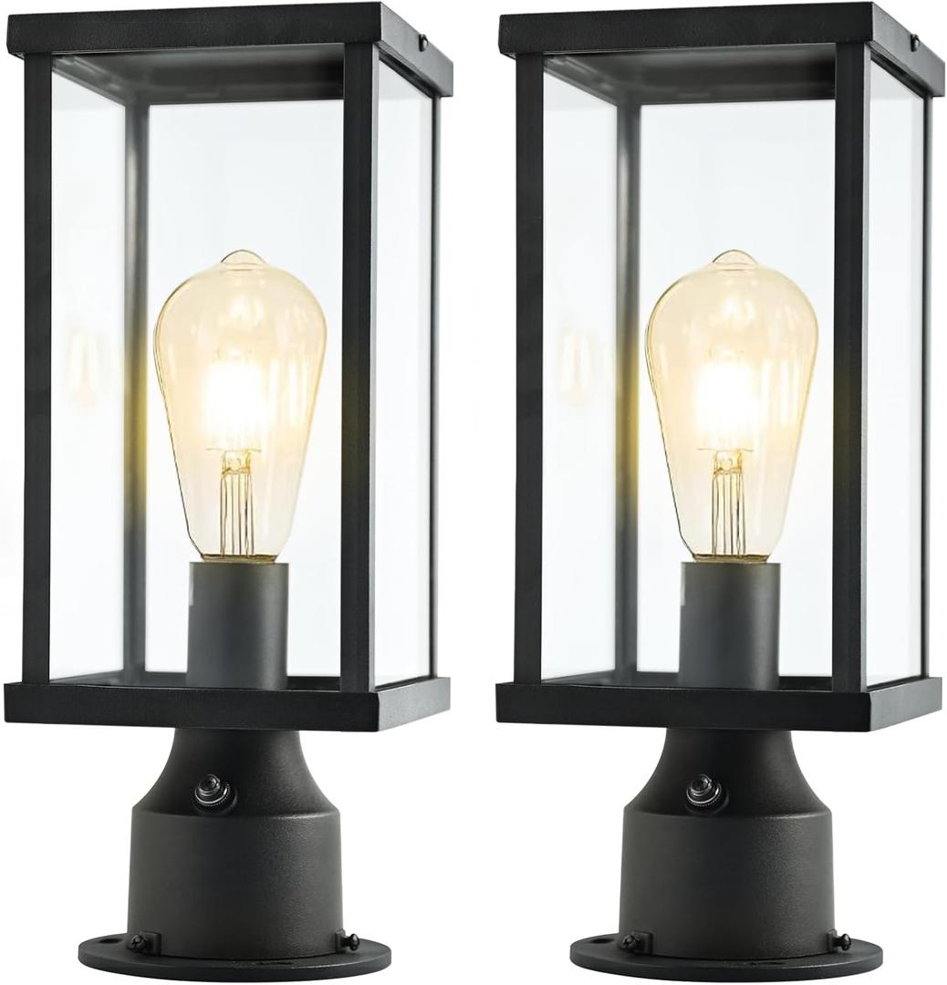 Dusk to Dawn Outdoor Post Light, Outside Post Light Fixture Waterproof, Post Lights Outdoor with Pier Mount Base for Garden, Patio, Pathway. (Black-2 Pack)