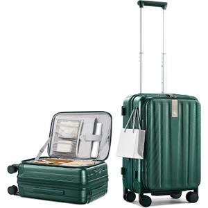 Hanke 20 Inch Expandable Carry On Luggage Airline Approved Top Opening Hard Shell Suitcases with Wheels Lightweight Travel Luggage Carry On Suitcase for Woman Men-Blackish Green