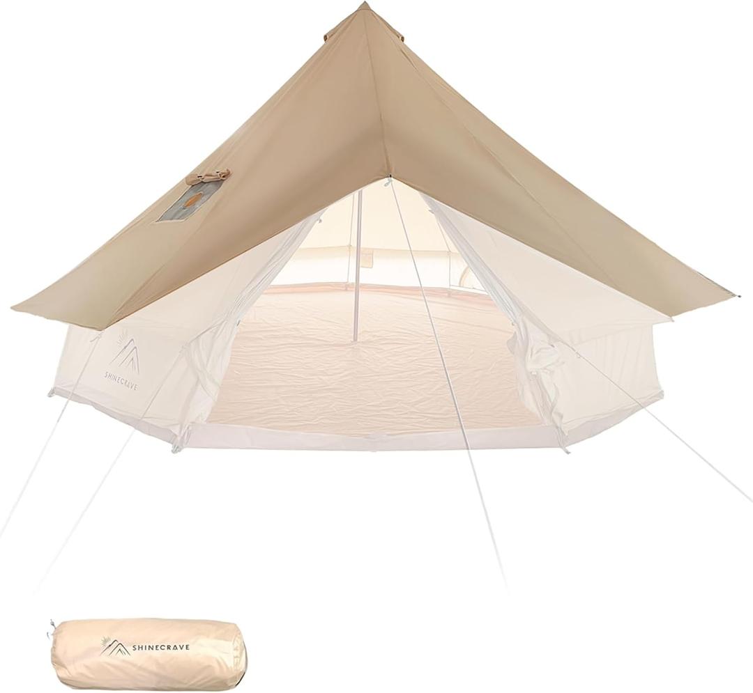 Bell Tent Rain Fly with Stove Jack, PU5000 Rain Cover for 16.5ft/5M | Waterproof Bell Tent Rain Cover with Roof Vents, 4-Season Rain Fly, Camping,Glamping,  Beige With Stove Jack