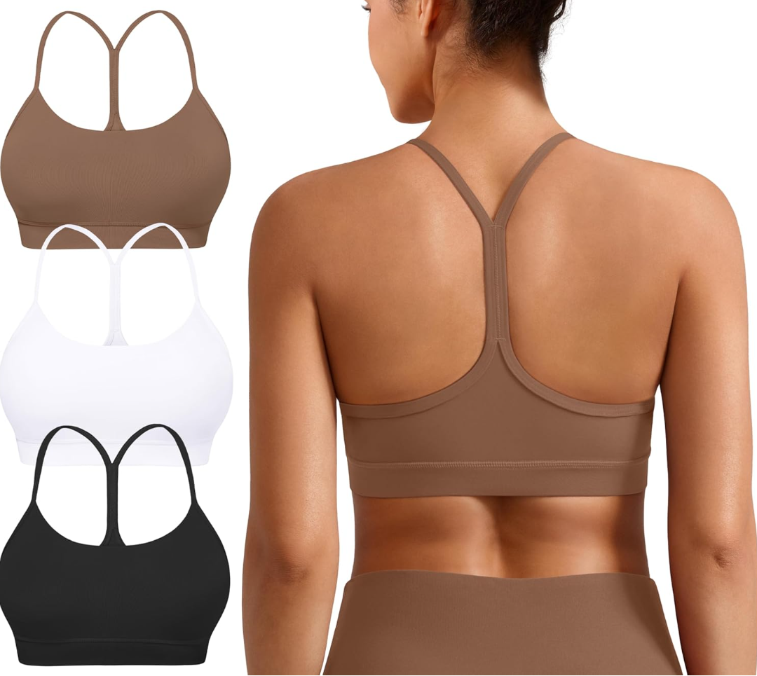 Raxnode Padded Y-Back Sports Bra for Women - Racerback Low Impact Spaghetti Strap for Yoga Workout Top, S