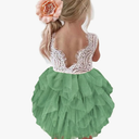 Topmaker Flower Girl Dress for Toddler Baby Girls – Lace Tulle Princess Dress for Wedding, Birthday Party, Photoshoot, Formal Events,Special Occasion (6-12 Month, White and Green)