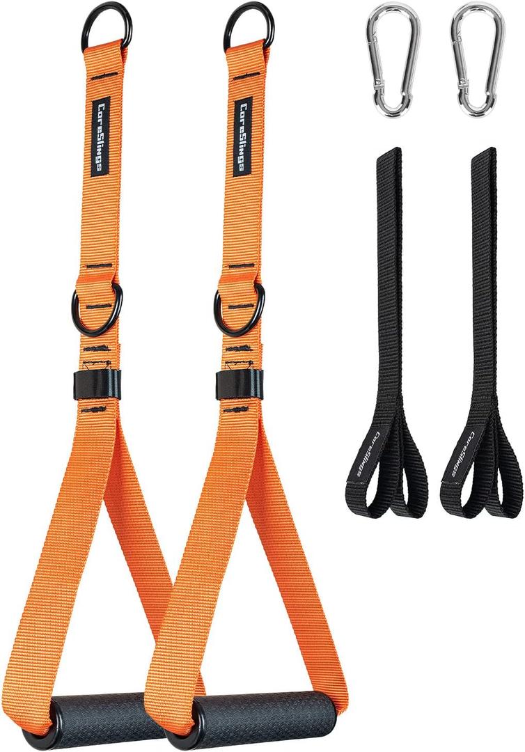 CoreSlings Cable Machine Handles with Finger Straps for gripping Forearm Strength Training, Workout Handles Cable attachments for Gym, Resistance Bands Handles. (Orange)