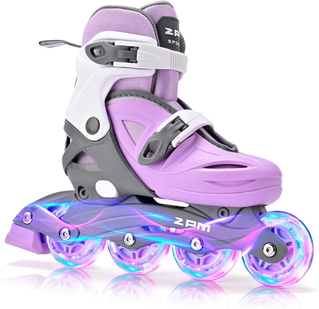2PM SPORTS Inline Skates for Kids Girls Boys Ages 4-8 6-12 with Light Up Wheels, Adjustable Kids Roller Skates Blades for Youths Beginners, Large