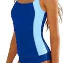 Girls Tankini Swimsuit Solid Color Blocking Two Piece Bathing Suit Ruched Slimming Teen Girls' Swimwear for 13-14Years