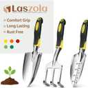 LASZOLA 3 Piece Garden Tool Set Include Hand Trowel Rake and Transplant Shovel for Women, Indoor Heavy Duty Small Spade Kit with Ergonomic Handle to Weed and Loosen, for Mom and Plant Beginner, Yellow