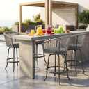YITAHOME 27" Bar Stools Set of 2 with Arms & Cushions, 360° Swivel Outdoor Bar Stools, All Weather Counter Height Bar Stools Set of 2 with Curved Back for Backyard, Kitchen Island, Dining Room, Gray