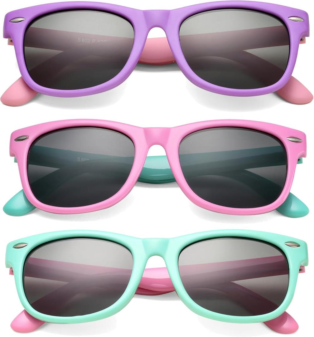 Kids Polarized Sunglasses for Boys Girls TPEE Unbreakable Flexible Frame UV400 Protection Age 3-8, 3 Pack