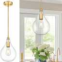 TENGXIN 8 Inch Pendant Lighting for Kitchen Island,Hanging Lights Kitchen Island,Brushed Gold Finished Clear Glass Pendant Light,Farmhouse Pendant Light for Dining Room,Bedroom,TXPLBG12-LCG