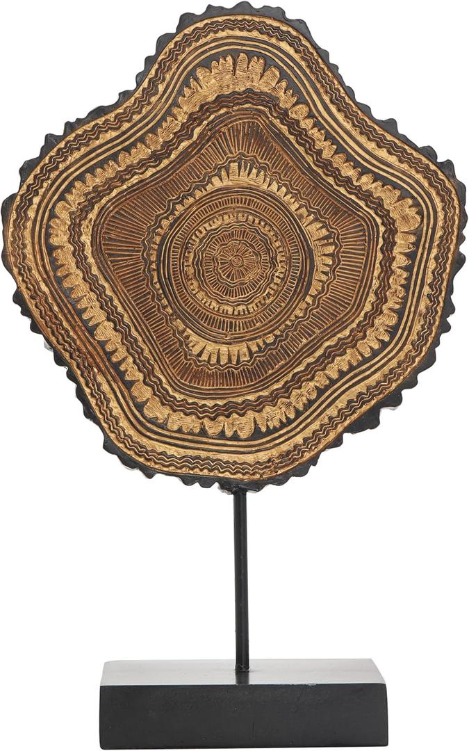 Deco 79 Resin Tribal Decorative Sculpture Abstract Carved Home Decor Statue with Black Stand and Wavy Edge, Accent Figurine 11" x 3" x 17", Brown