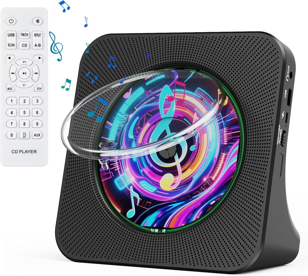 Gueray CD Player Portable Bluetooth Desktop CD Player for Home with Timer Built-in HiFi Speakers with LCD Screen Display Boombox FM Radio USB Type-c (Black)