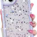 for iPhone 13 Case, Sparkly Crystal Diamonds Rhinestone Border with Shiny Glitter Sequins Phone Cover for Women Girls, Transparent TPU Bling Slim Protective Case for iPhone 13
