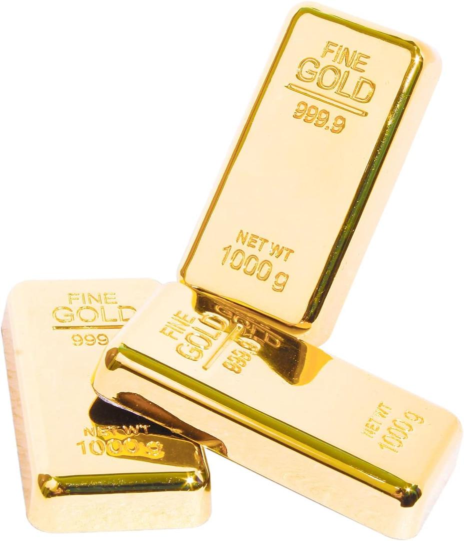 Pack of 3 Fake Gold Bar Paperweights for Office Desk  Luxury Gift for Men & Women, Stylish Birthday & Anniversary Present, Elegant Jewelry Shop Decor (3.15" x 1.57" x 0.39")