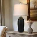 Jar Table Lamps Set of 2, 25" Ceramic Bedside Lamps for Living Room, Black Farmhouse Nightstand Lamps for Bedroom