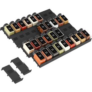 Famhap Spice Drawer Organizer, 36PCS Interlocking Expandable Seasoning Rack Tray Insert for Kitchen Drawers, Spice Rack Drawer for Spice Jars (Black)