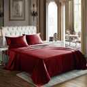 CozyLux Satin Sheets Queen Size - 4 Piece Burgundy Bed Sheet Set with Silky Microfiber, 1 Deep Pocket Fitted Sheet, 1 Flat Sheet, and 2 Pillowcases - Smooth and Soft